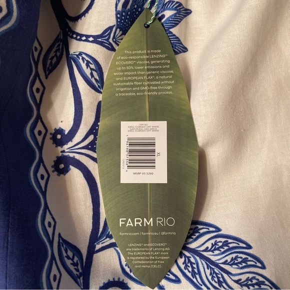 NEW FARM Rio Off-White Shell Garden
Midi Dress Beaded Straps Linen Blue Size XL - Picture 16 of 16